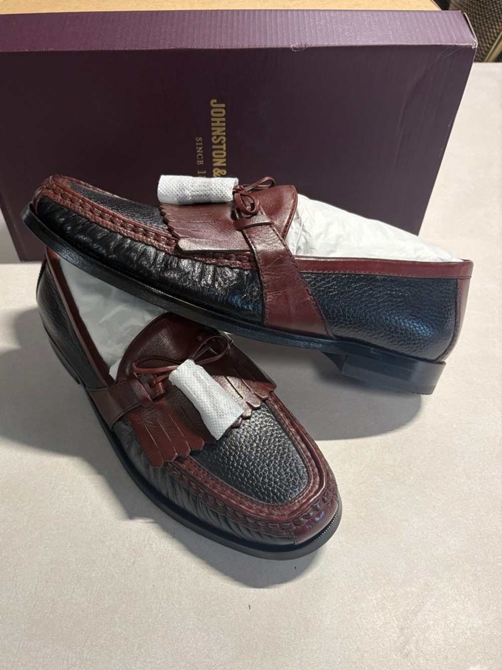 Johnston & Murphy Black Pebbled and Brown Leather Aragon II Loafers